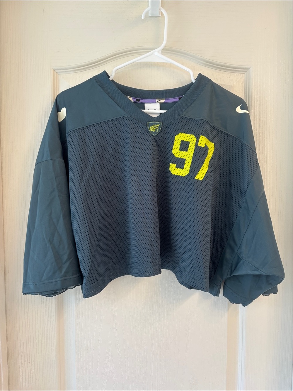 Nike Dark Teal Mesh Cropped Jersey with Neon Yellow 97 NWOT